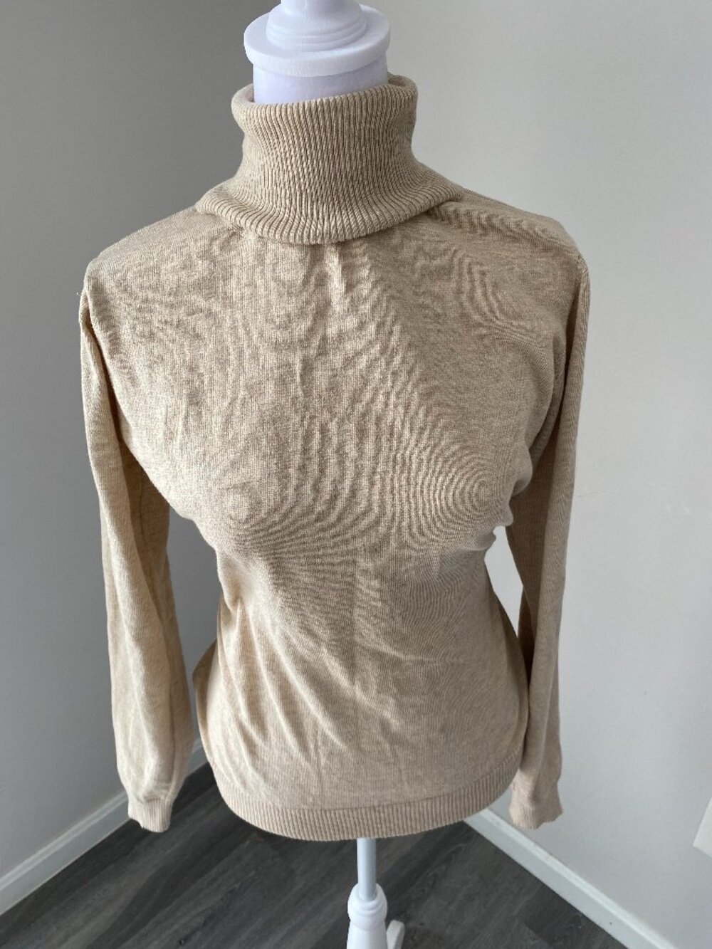 Beige Ribbed Turtle Neck Sweater